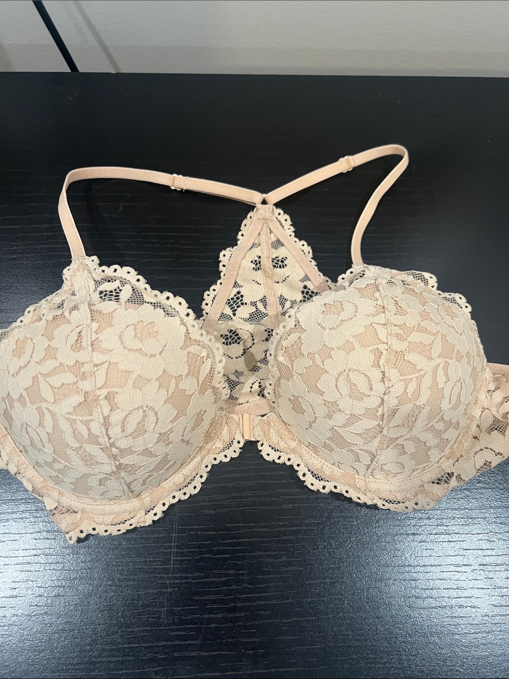 VS PINK Nude Lace Push-Up Bra with Racerback Detail